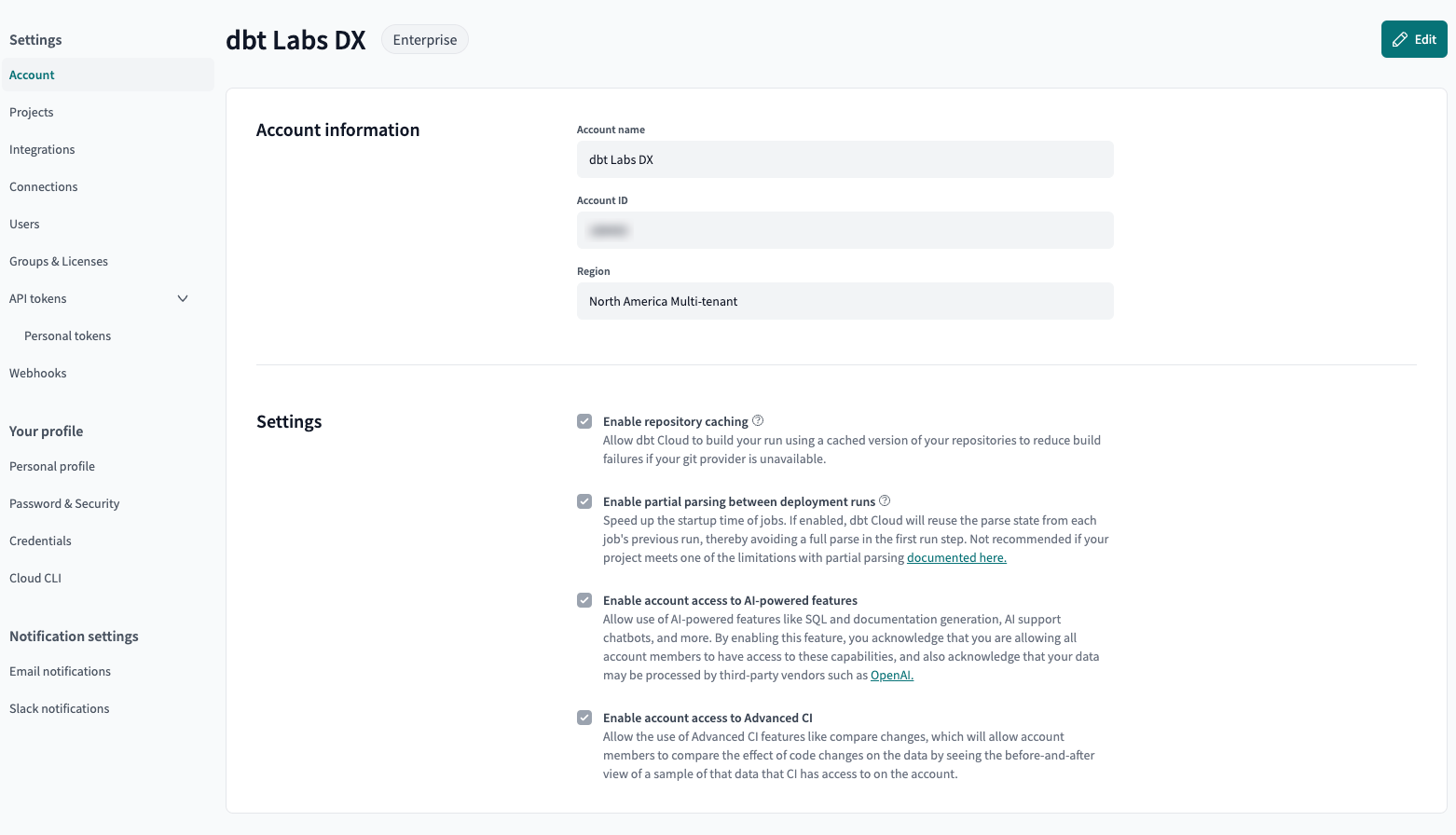 Example of the Enable repository caching option